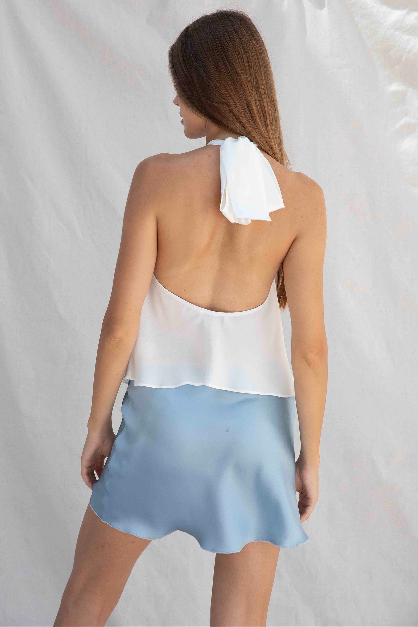 Satin Mini Skirt in Opal